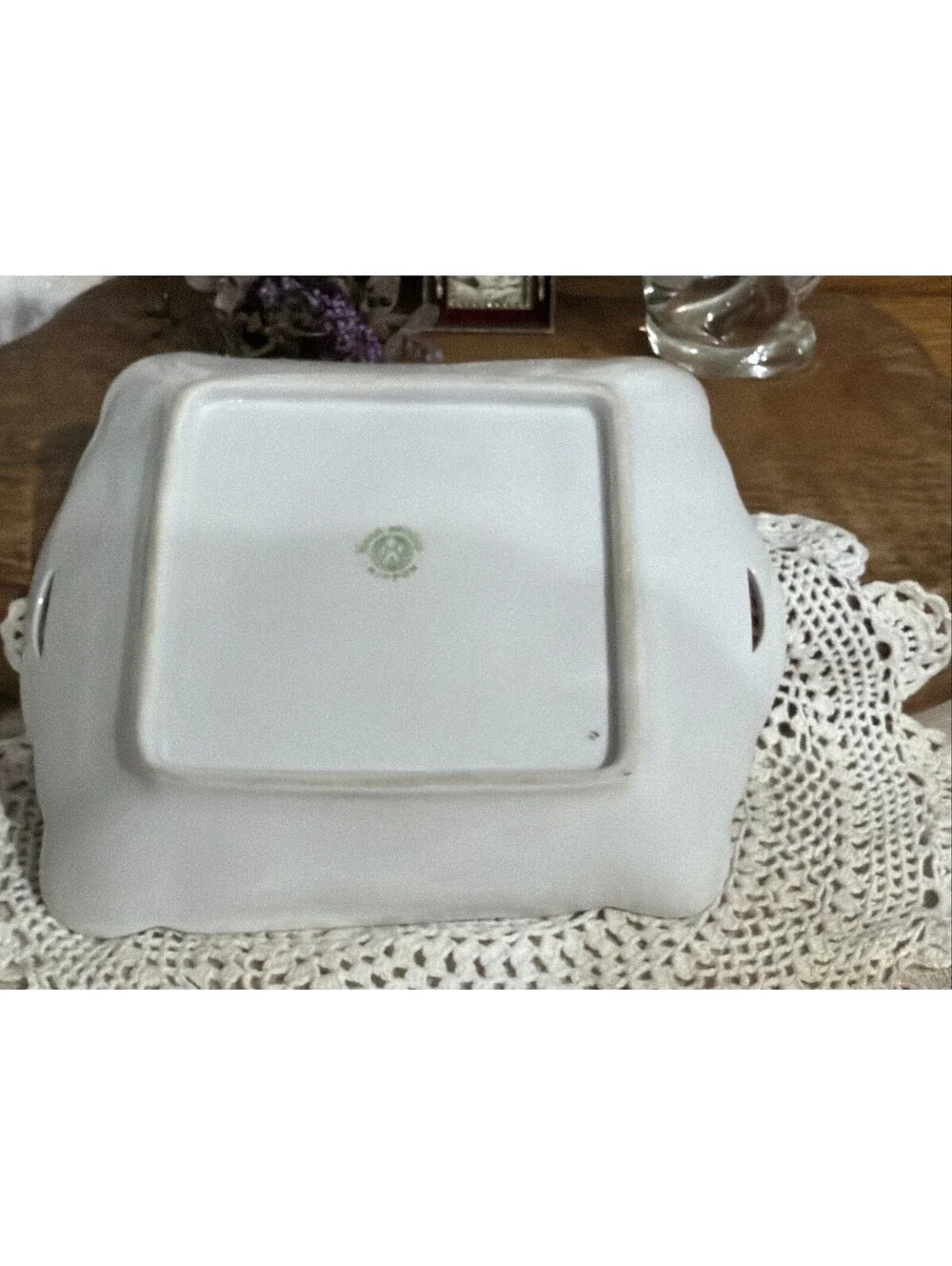 Antique Nippon Hand Painted Porcelain Vanity Tray Gold Blue White Floral Japan